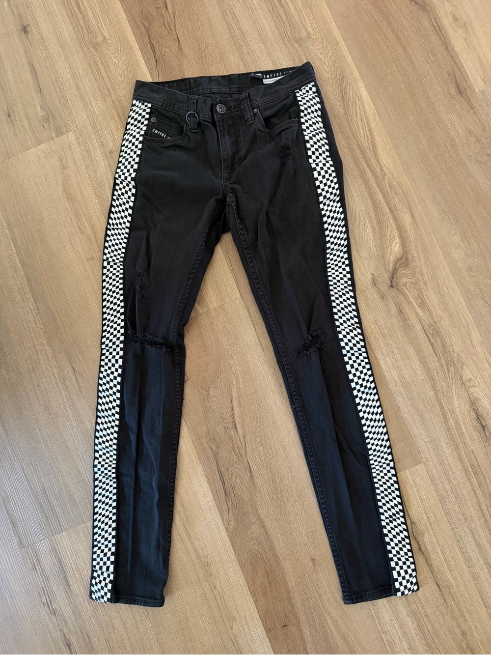 Empyre Black Skinny Jeans with Checkered Side Stripe